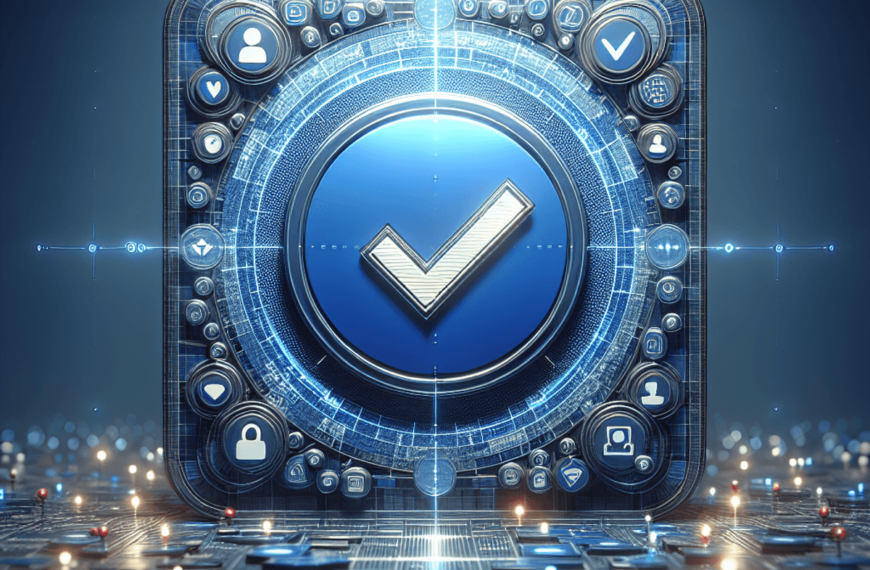 Un distintivo azul de verificación, exhibido de manera prominente en el centro, irradiando una sensación de confiabilidad y confianza. El fondo presen